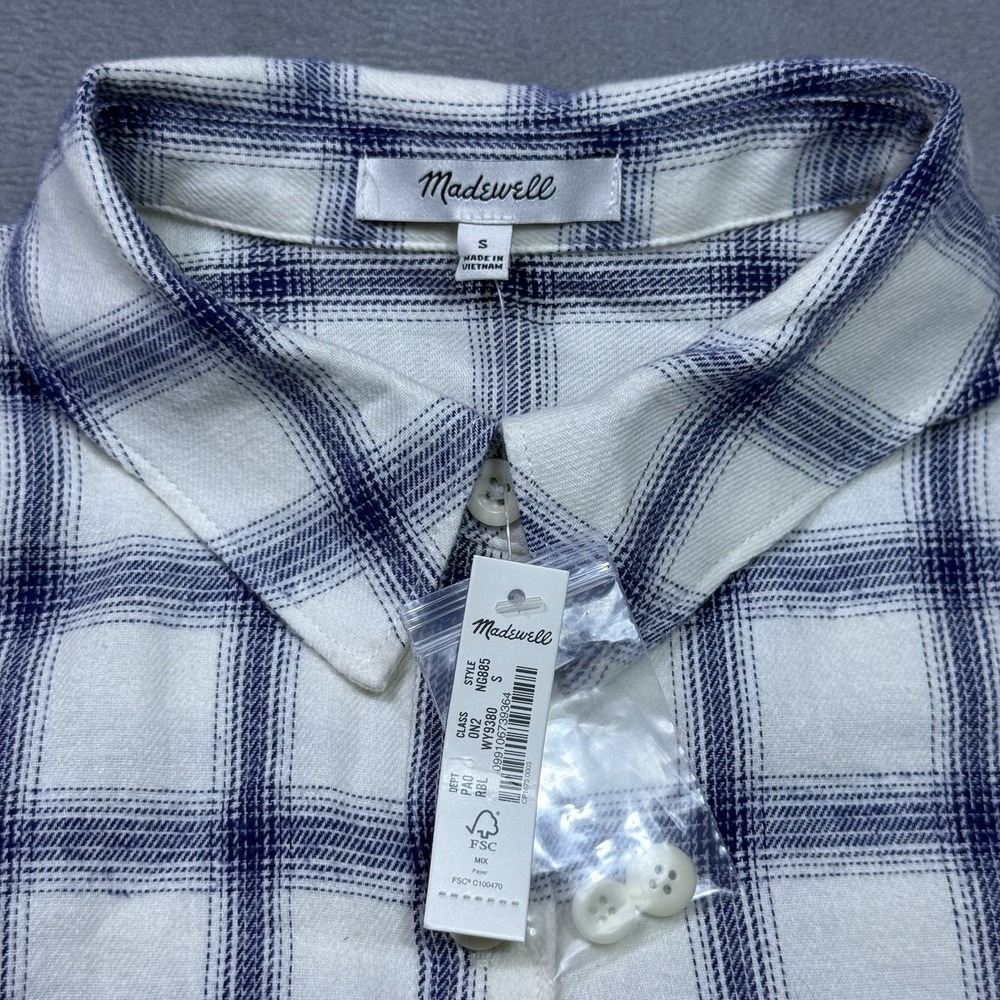 Madewell Flannel Shirt Womens S Short Boxy Slouchy Oversized Plaid Boho NEW - Picture 2 of 7